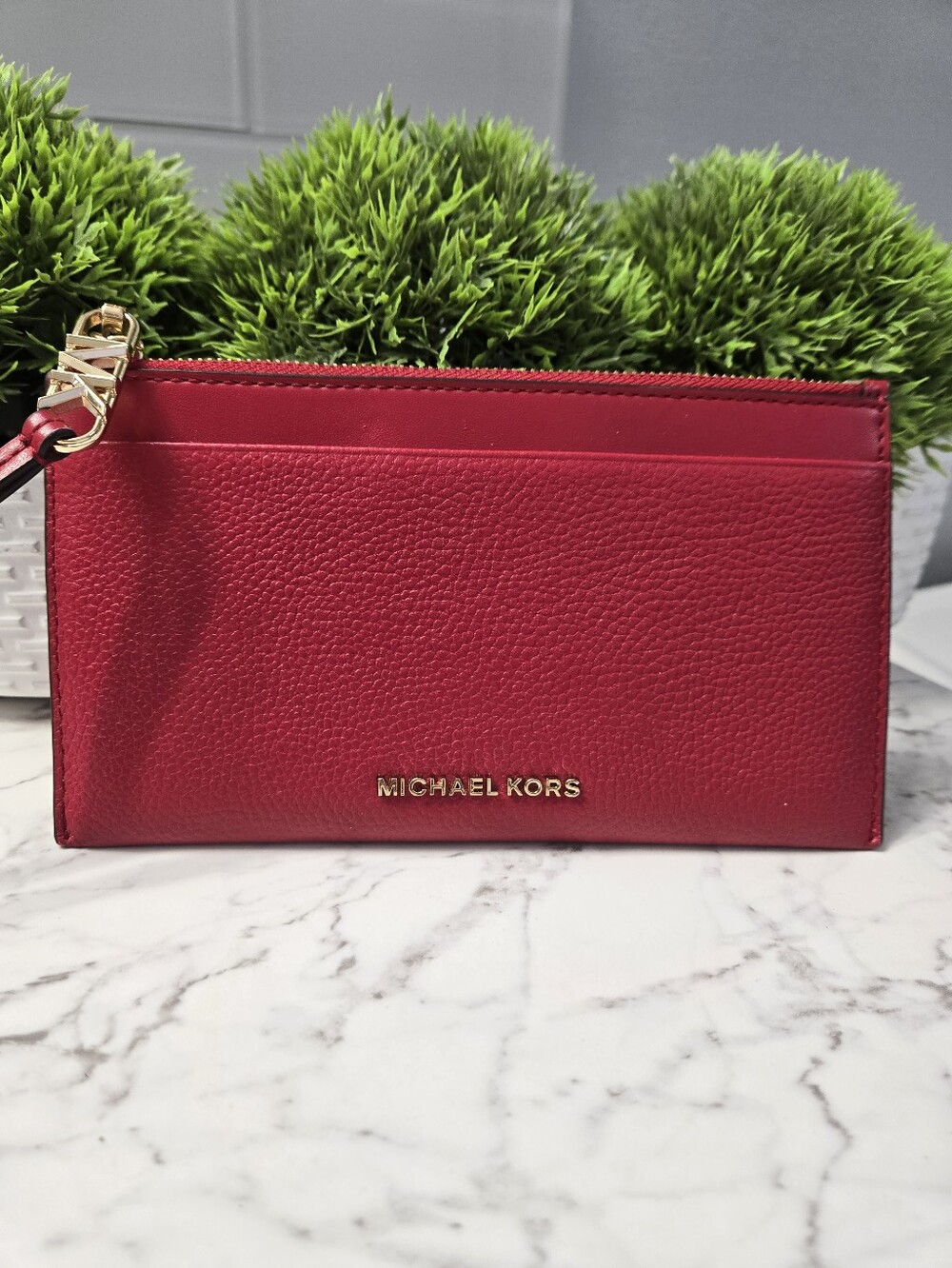 Michael Kors Red Leather Zip Card Case Wristlet